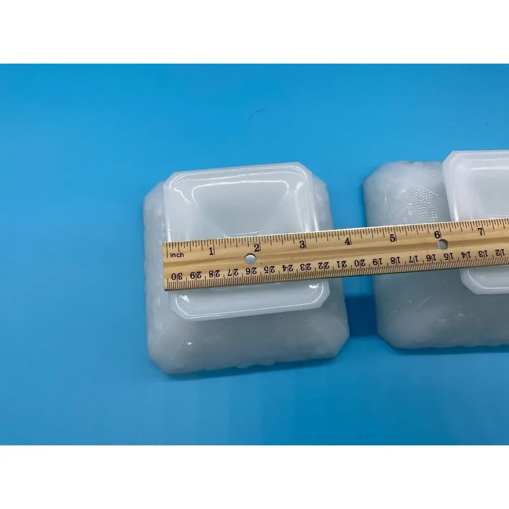 Set of 2 Footed Milk Glass Bowls Vintage Square Shape Decorative Embossed Design
